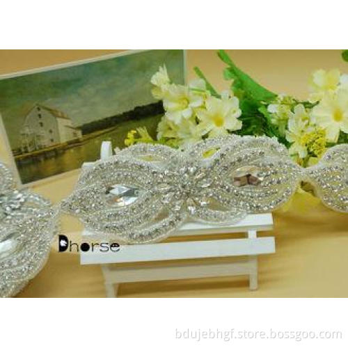 Newest Design Silver Beaded Rhinestone Applique Trim For We